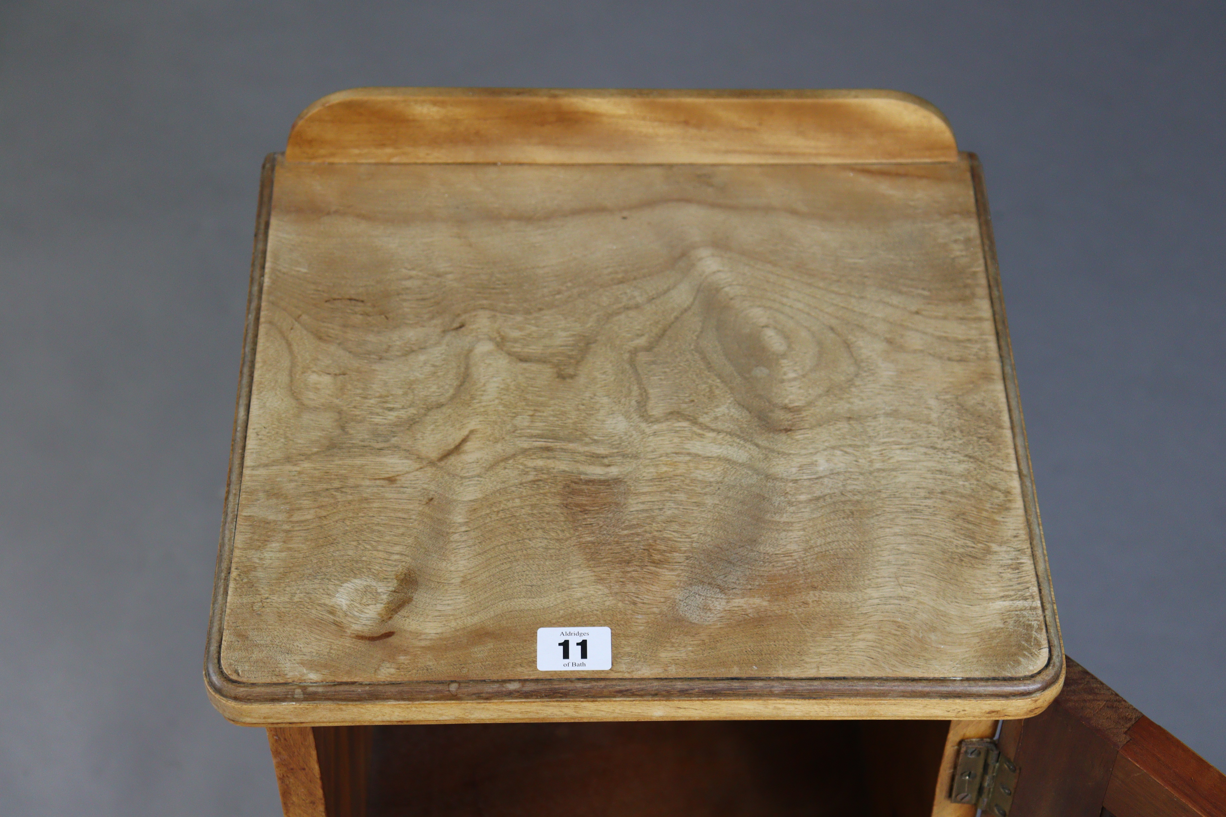 A Victorian mahogany bedside cupboard enclosed by a panel door, & on a plinth base, 36.5cm wide x - Image 5 of 9