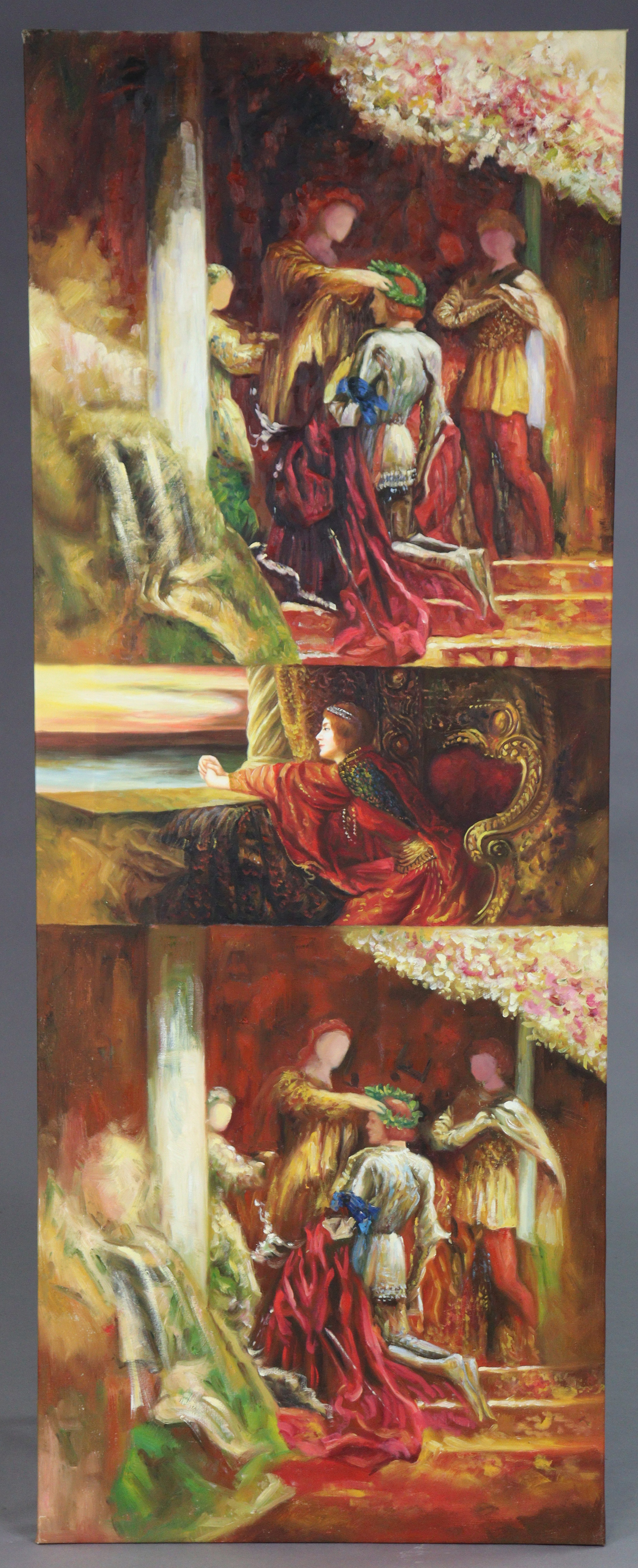 A modern large oil painting on canvas after Titian “An Allegory of Prudence”, 121cm x 103cm; & a - Image 3 of 5