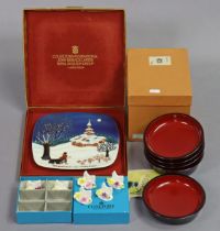 A Beswick Limited Edition “Christmas in Bulgaria” collector’s plate cased; a set of six Coalport