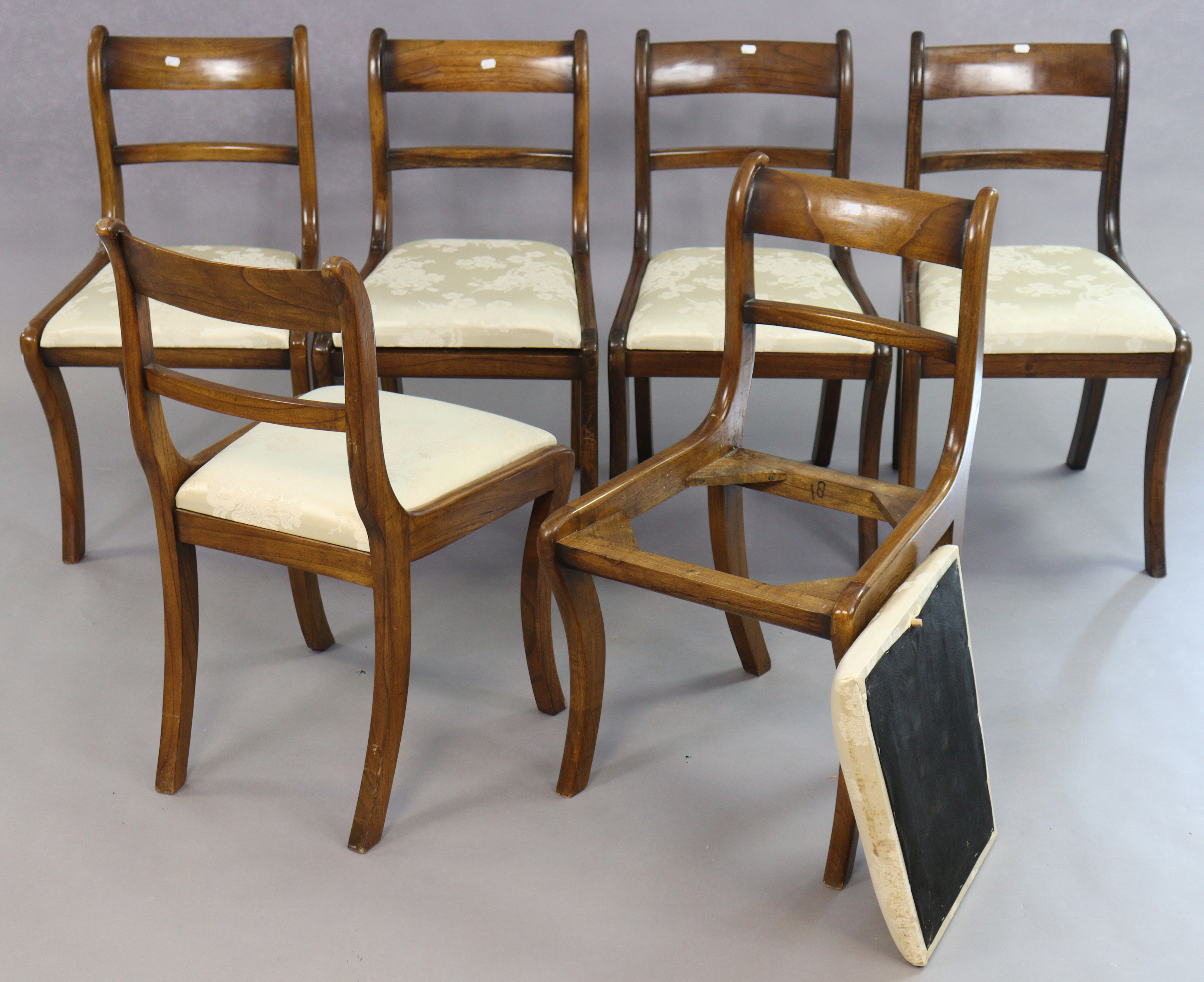 A set of six 19th century-style mahogany bow-back dining chairs each with a padded drop-in-seat, & - Image 2 of 2