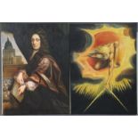 A modern large oil painting on canvas – portrait of Christopher Wren; & another large oil painting