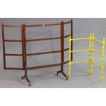 A continental-style green & yellow painted faux bamboo folding towel-rail, 76cm high; & a mahogany