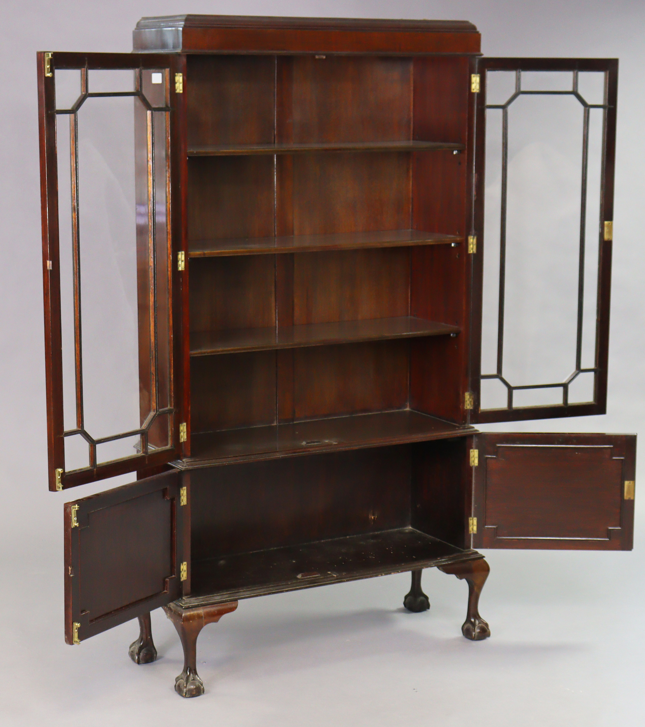 An Edwardian mahogany tall china display cabinet with three adjustable shelves enclosed by a pair of - Image 2 of 3