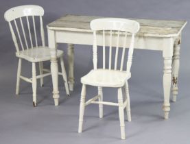 A Victorian white painted & natural pine side table with canted corners to the rectangular top, & on