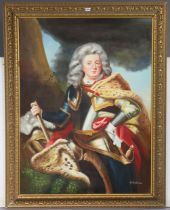 A large modern oil painting on canvas depicting a portrait of Francois Armand de Gontaut, Duc de