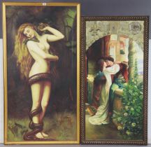 A modern large oil painting on canvas depicting Romeo & Juliet after Sir Francis Dicksee, 120cm x 58