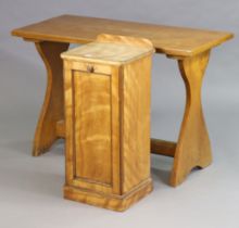 A Victorian mahogany bedside cupboard enclosed by a panel door, & on a plinth base, 36.5cm wide x