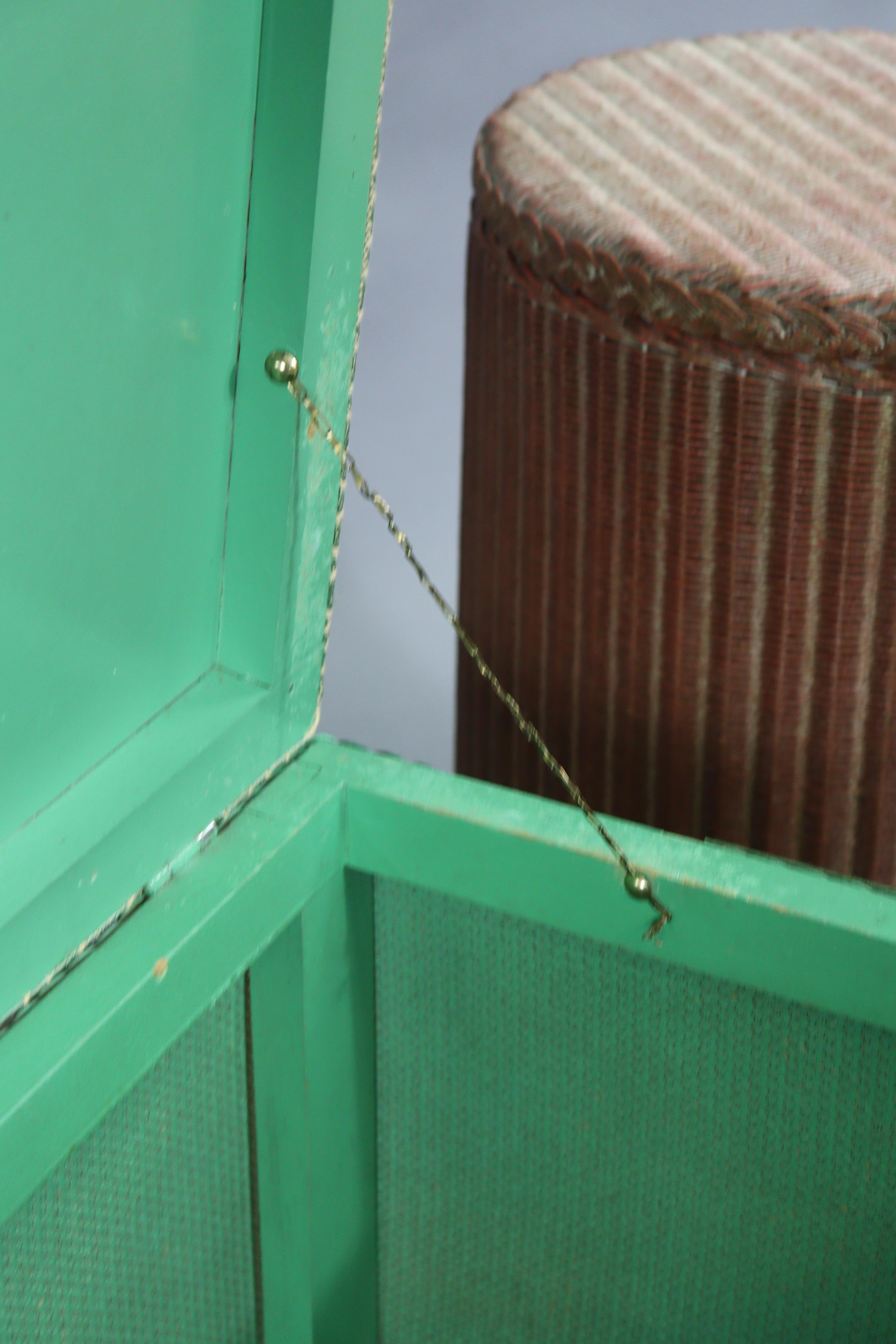 A Lusty’s Lloyd Loom pink painted cylindrical linen box; a similar Sirram box-seat stool; & a - Image 4 of 8