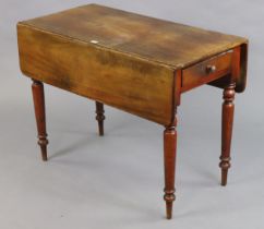 A 19th century mahogany Pembroke table fitted with an end drawer, & on four turned legs, 99cm wide x