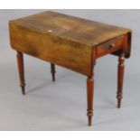 A 19th century mahogany Pembroke table fitted with an end drawer, & on four turned legs, 99cm wide x