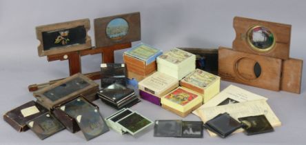 Various vintage assorted magic lantern sides, and associated items.