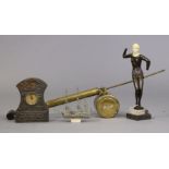 A white-metal model of “HMS Endeavor”, 16cm wide; a vintage maxima brass plant sprayer; & an art