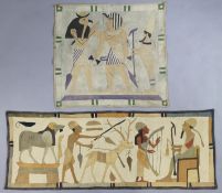 Two early 20th century Egyptian applique wall hangings, each depicting numerous figures (slight