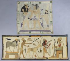 Two early 20th century Egyptian applique wall hangings, each depicting numerous figures (slight