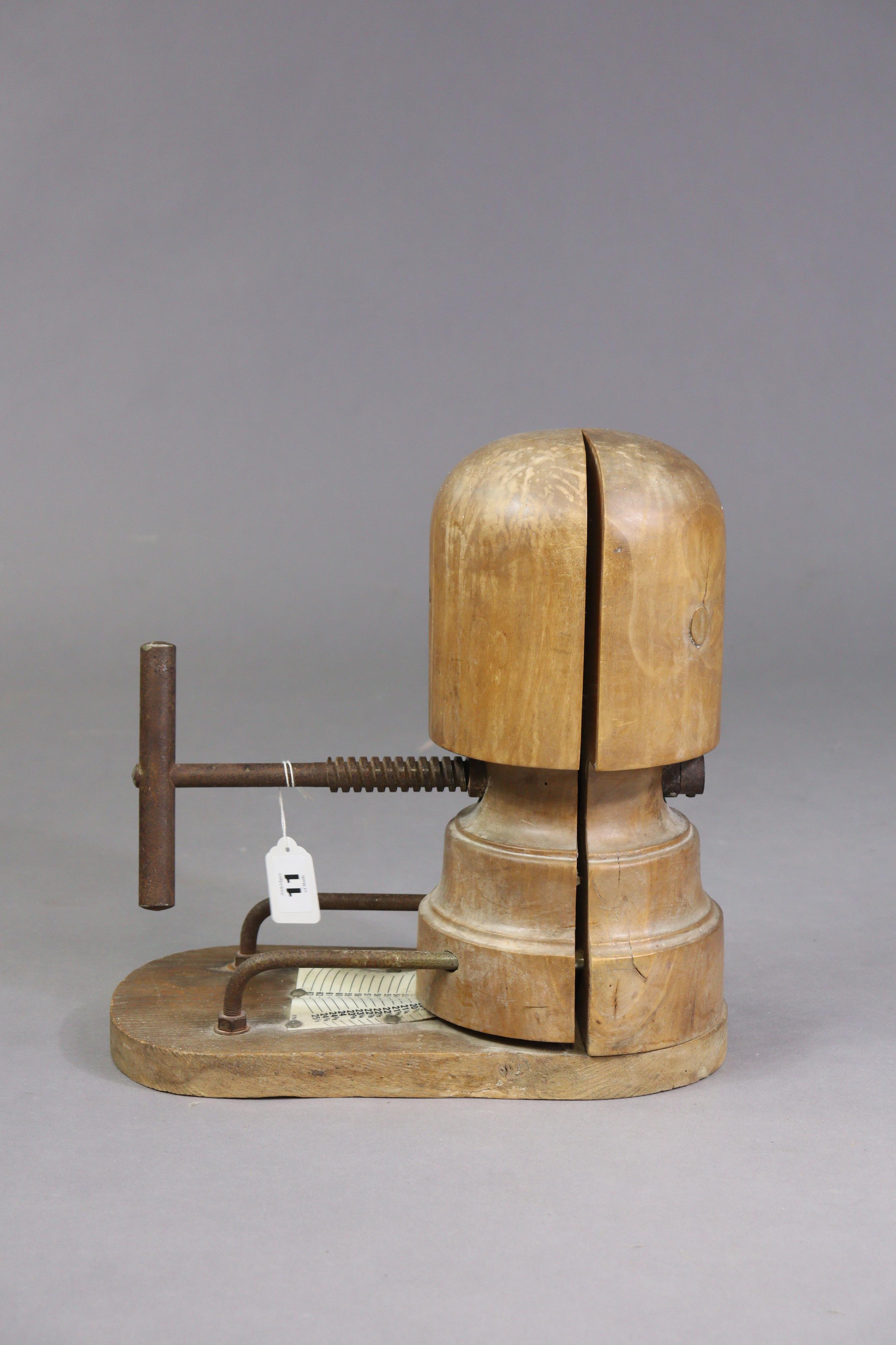 Another late 19th/early 20th century milliner’s wooden adjustable hat stretcher with iron - Image 3 of 3