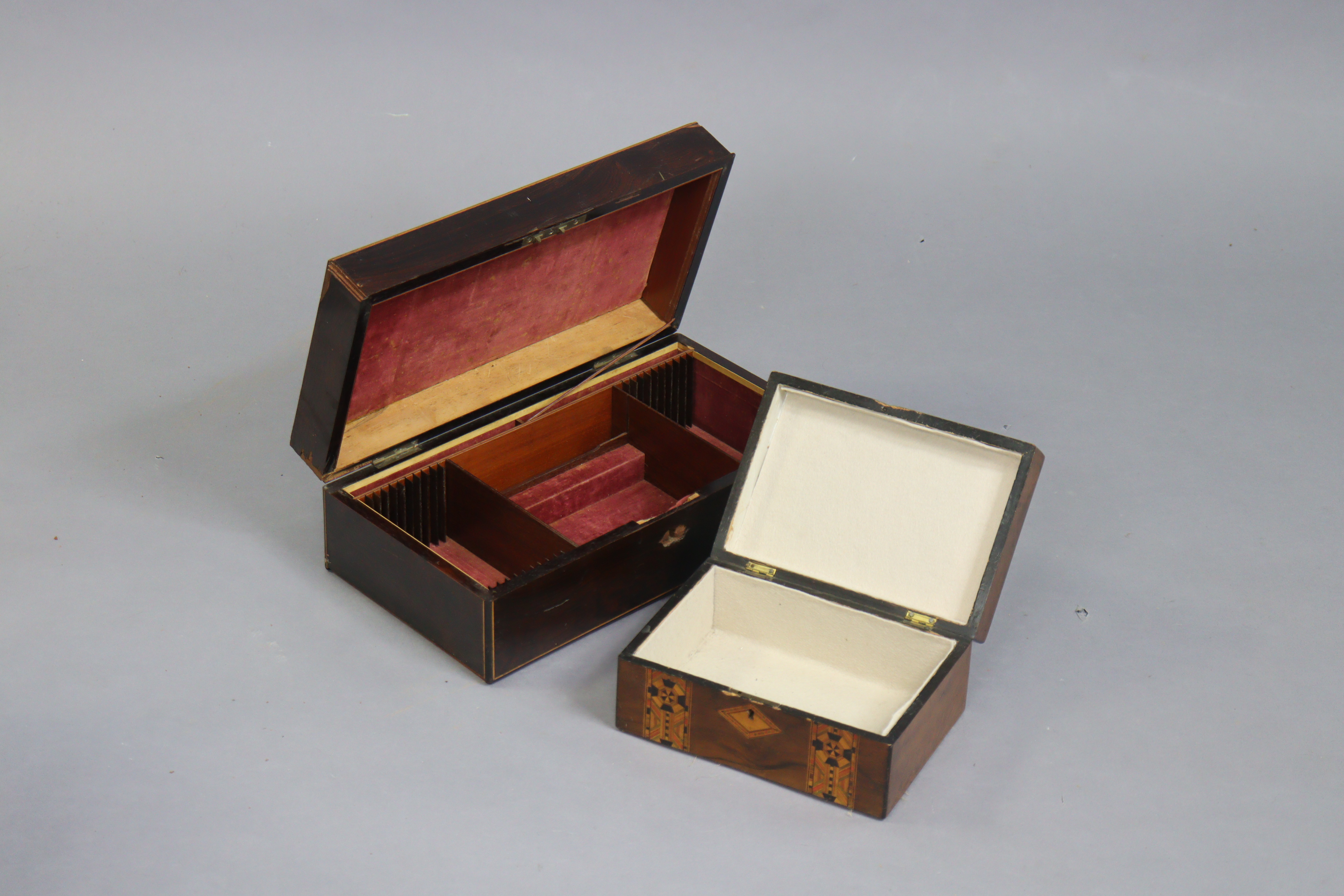 Two 19th century wooden trinket box’s, 42.5cm, and 24.5cm wide, both with slight faults. - Image 2 of 2