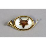 A Tiffany & Co yellow & white-metal novelty hunting horn brooch inset with Essex crystal fox