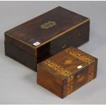 Two 19th century wooden trinket box’s, 42.5cm, and 24.5cm wide, both with slight faults.