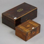 Two 19th century wooden trinket box’s, 42.5cm, and 24.5cm wide, both with slight faults.