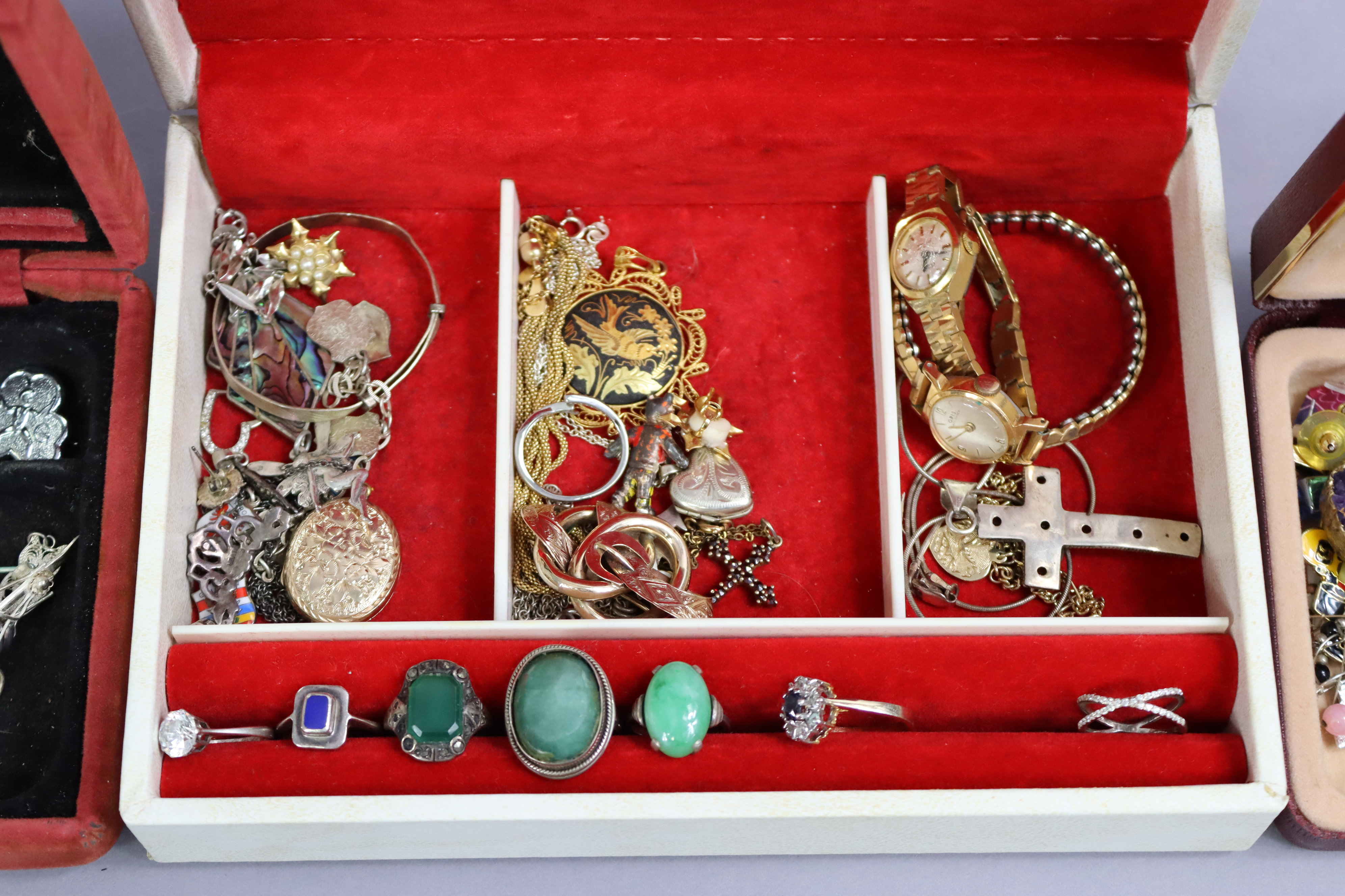 Four silver dress rings; a silver brooch; four ladies’ wristwatches; & various items of costume - Image 3 of 4