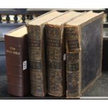 A set of three early 19th century leather-bound Henry’s Bibles; & a late 19th century leather-