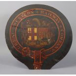 A painted wooden panel of circular form & inscribed “GREAT WESTERN RAILWAY COMPANY” (slight faults),