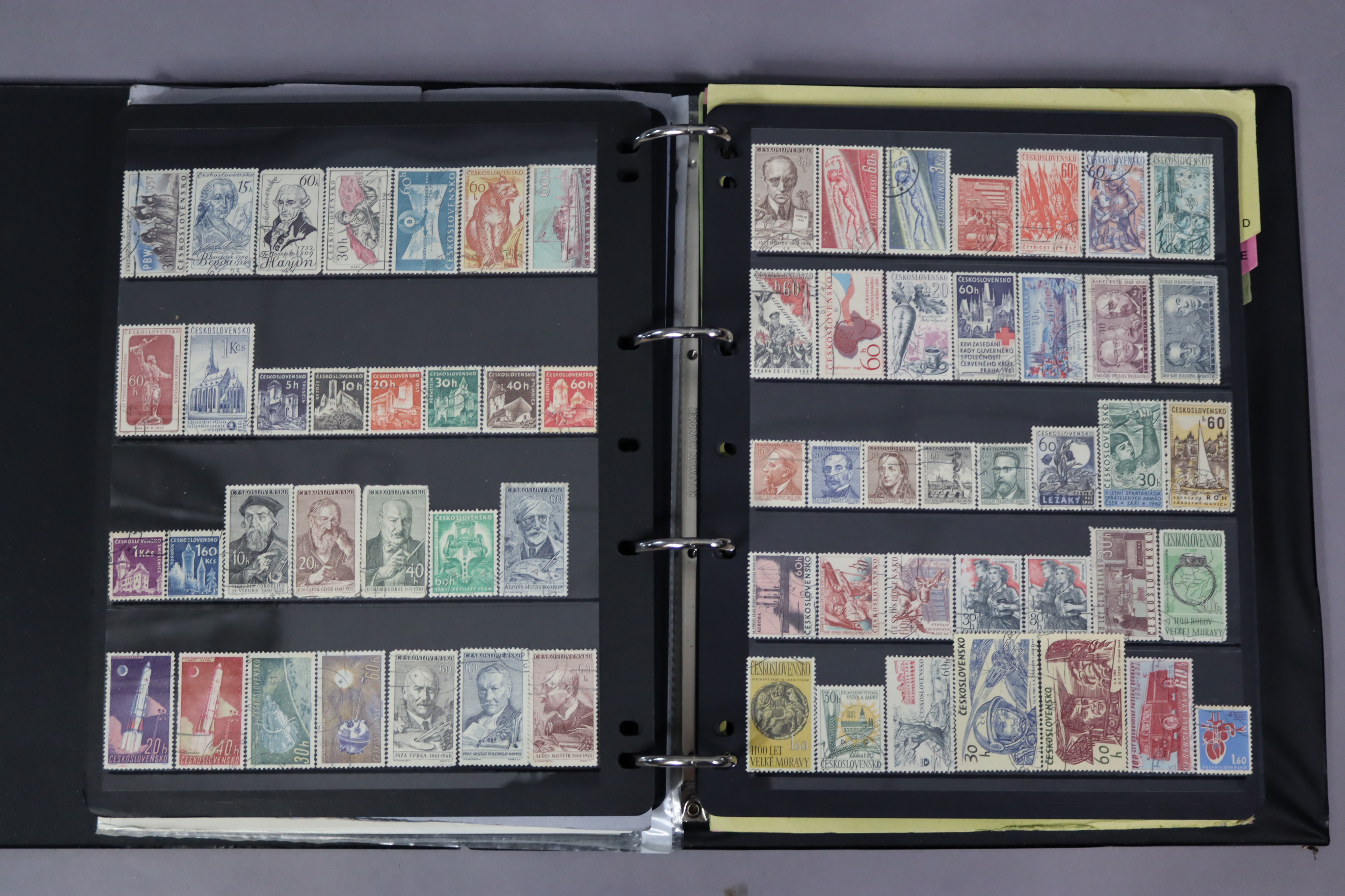 A collection of commonwealth & world stamps on stock leaves, in three ring-binder albums.