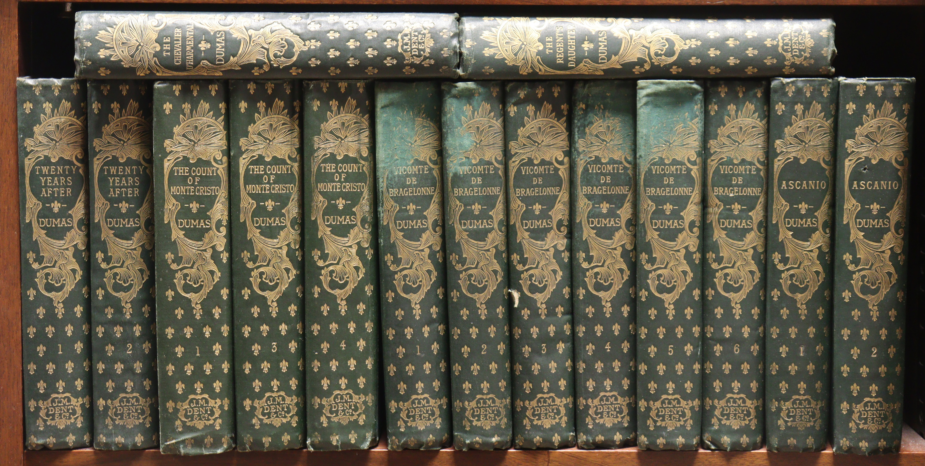 The works of Alexander Dumas, part set of 15 vols, published by J. M. Dent & Co., London, 1894-1901,