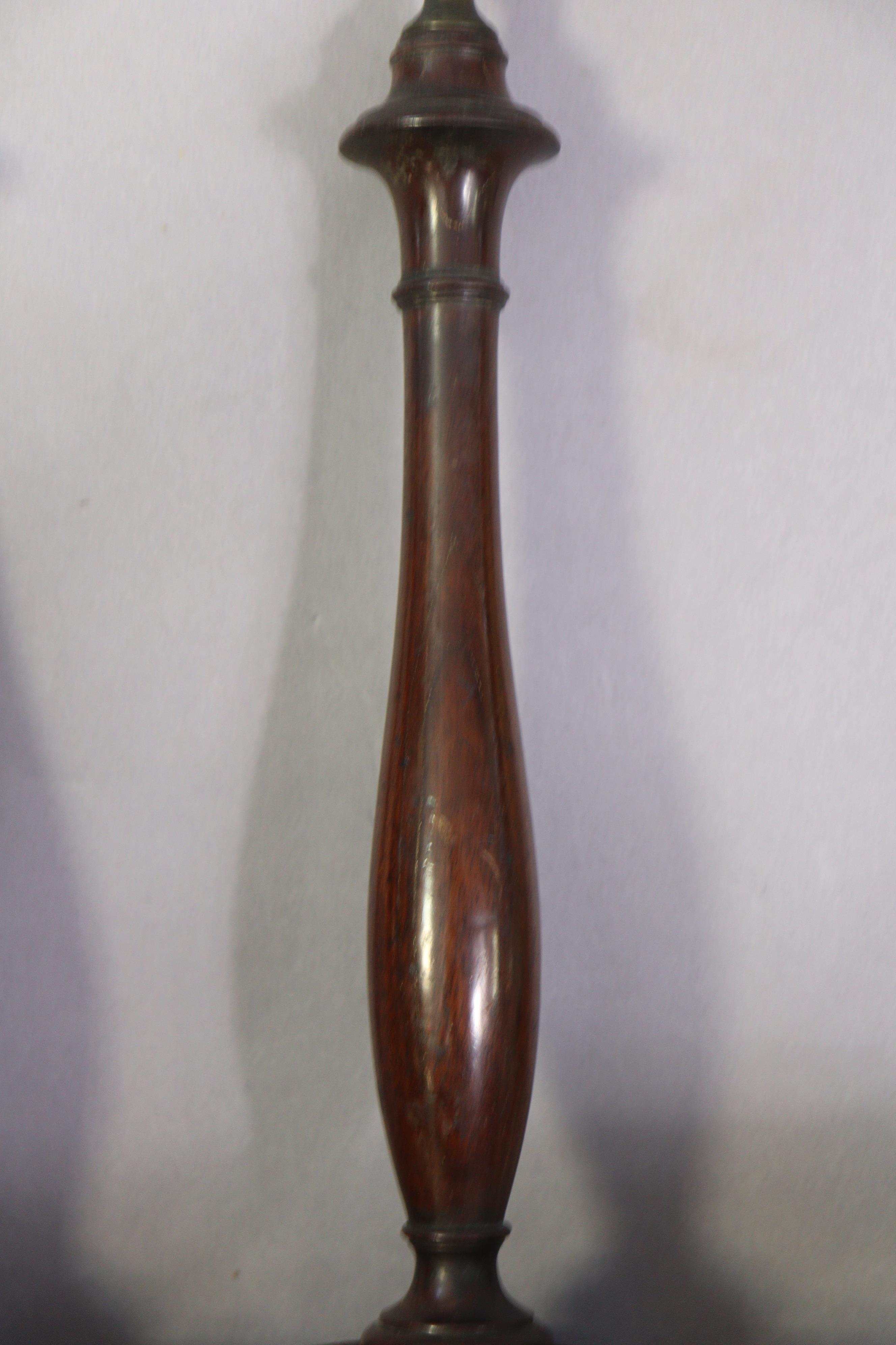 A pair of late 19th/early 20th century treen & bronzed metal candlesticks each with a baluster- - Image 5 of 6