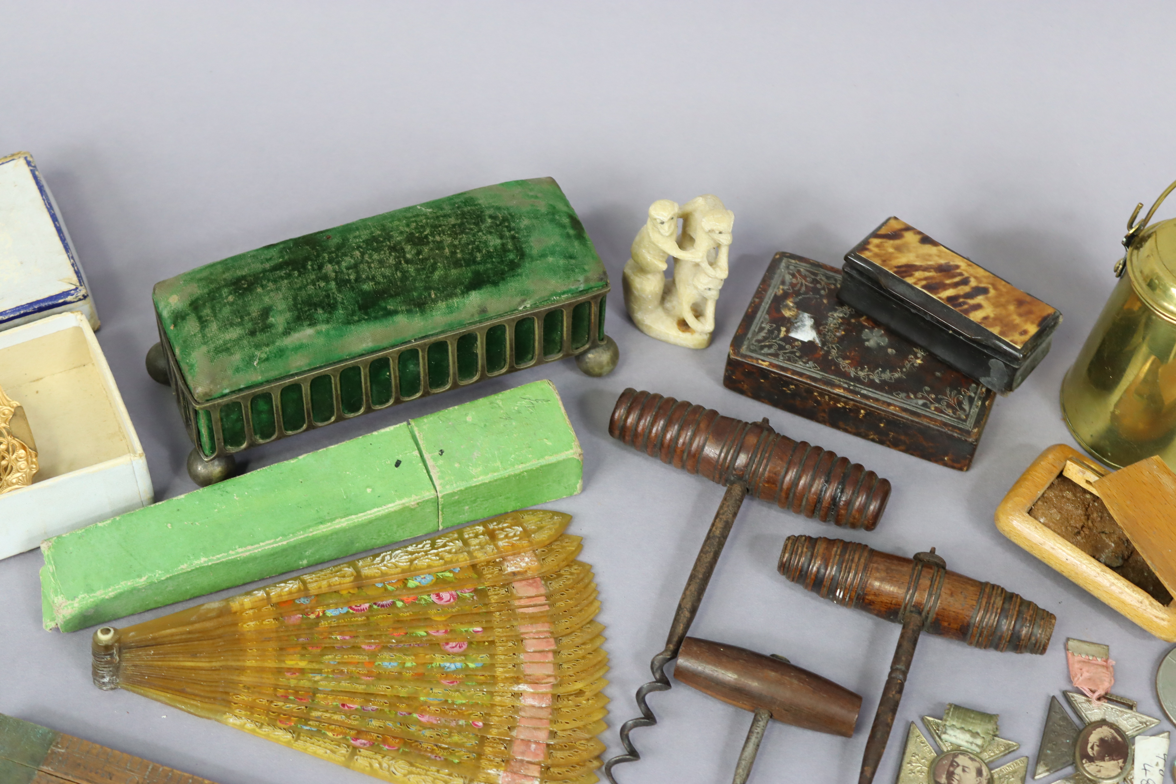 Three small silver condiments; three vintage corkscrews; three snuff boxes; & sundry other items. - Image 6 of 7