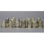 Twelve silver thimbles; & four silver plated ditto.