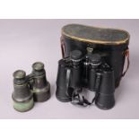 A pair of Pathescope 16 x 50mm field glasses, cased; & a pair of vintage field glasses, uncased.