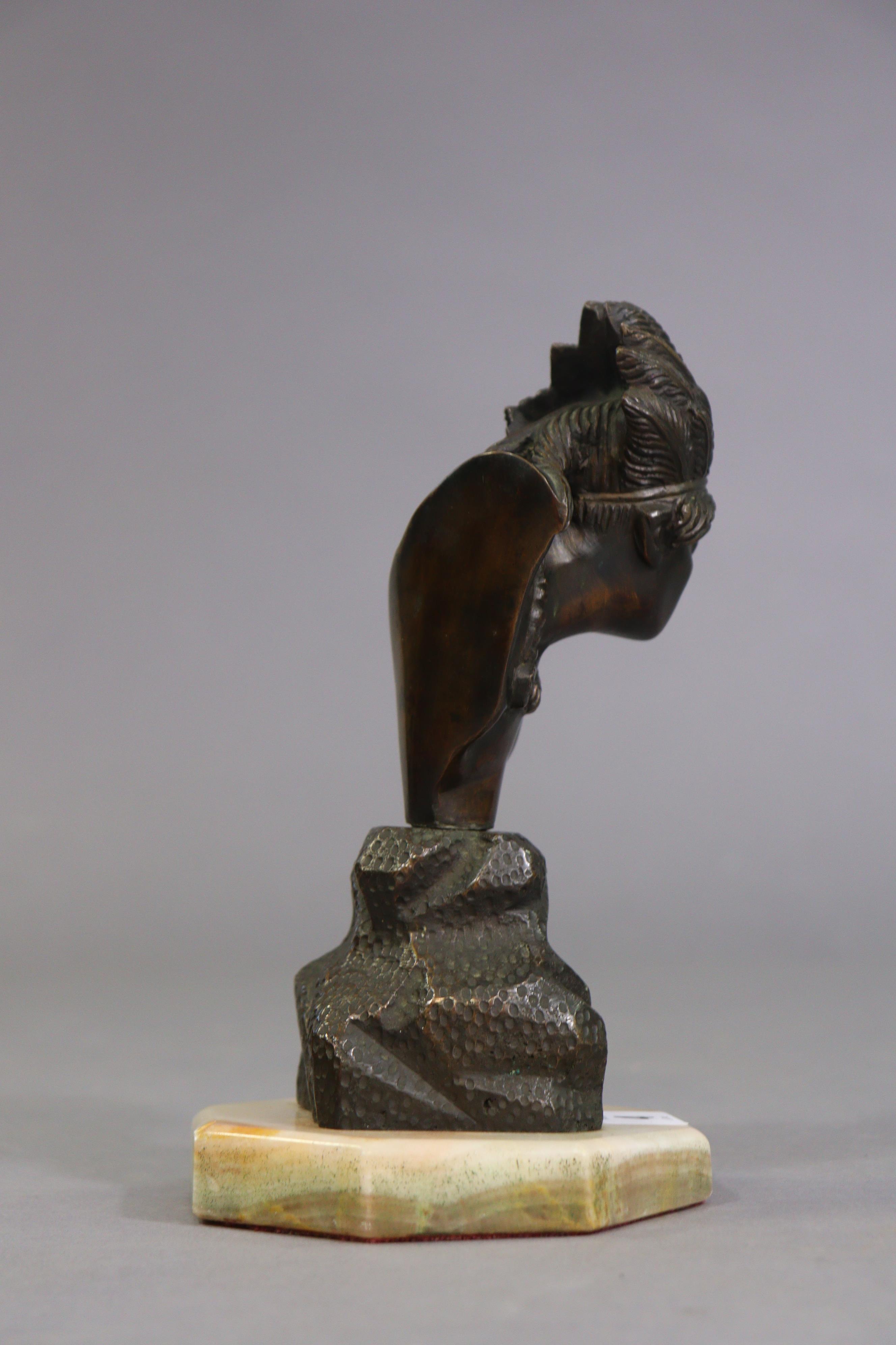 A bronzed Indian chief’s bust sculpture mounted on an onyx octagonal plinth, 22cm high. - Image 5 of 6