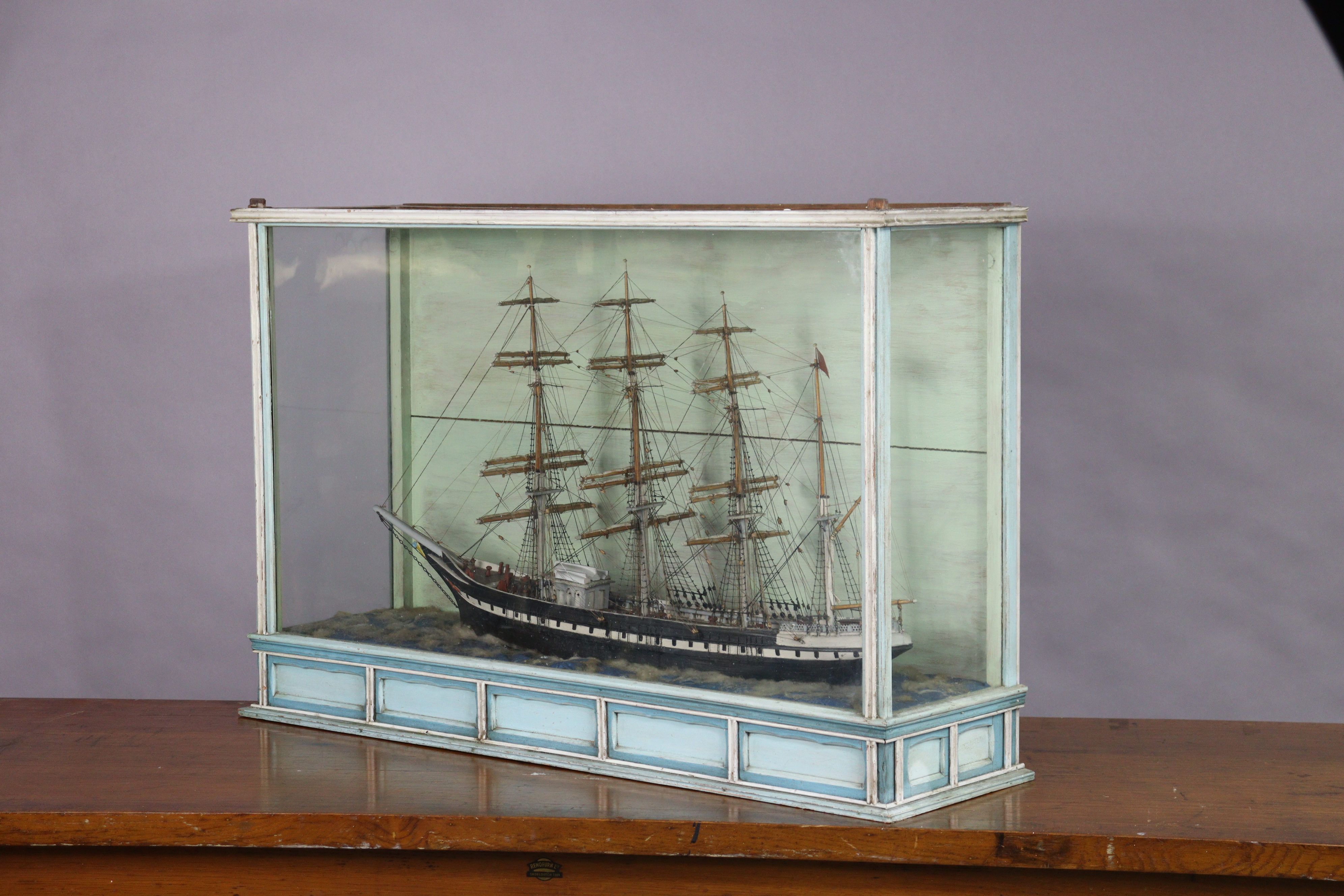 A late 19th/early 20th century DISPLAY OF A PAINTED WOODEN BRITISH SAILING VESSEL BUILT BY JOSEPH - Image 9 of 10