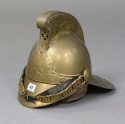 A replica Merryweather pattern brass fire men’s helmet.