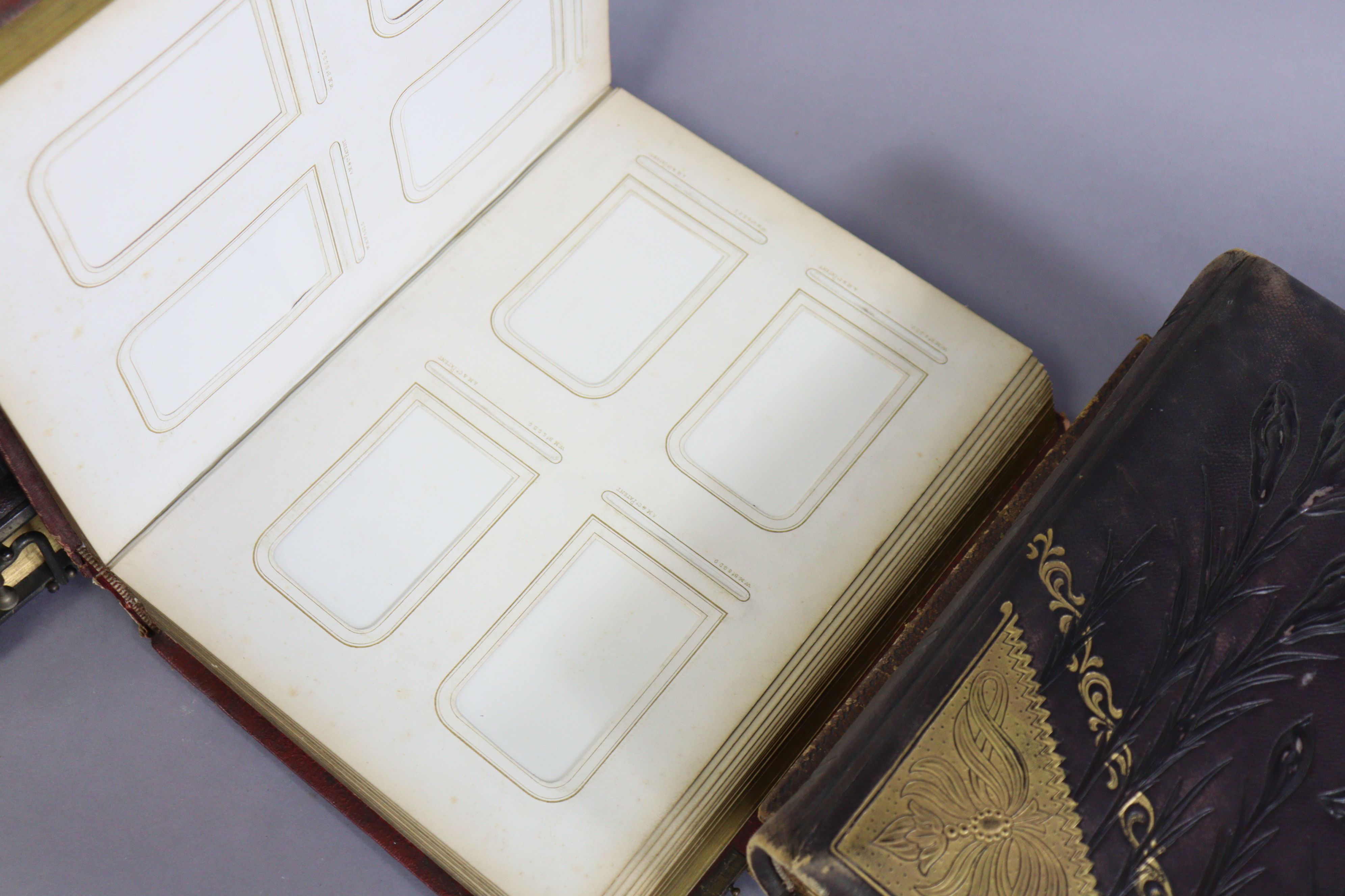 Seven Victorian Morocco leather covered photograph albums. - Image 7 of 8