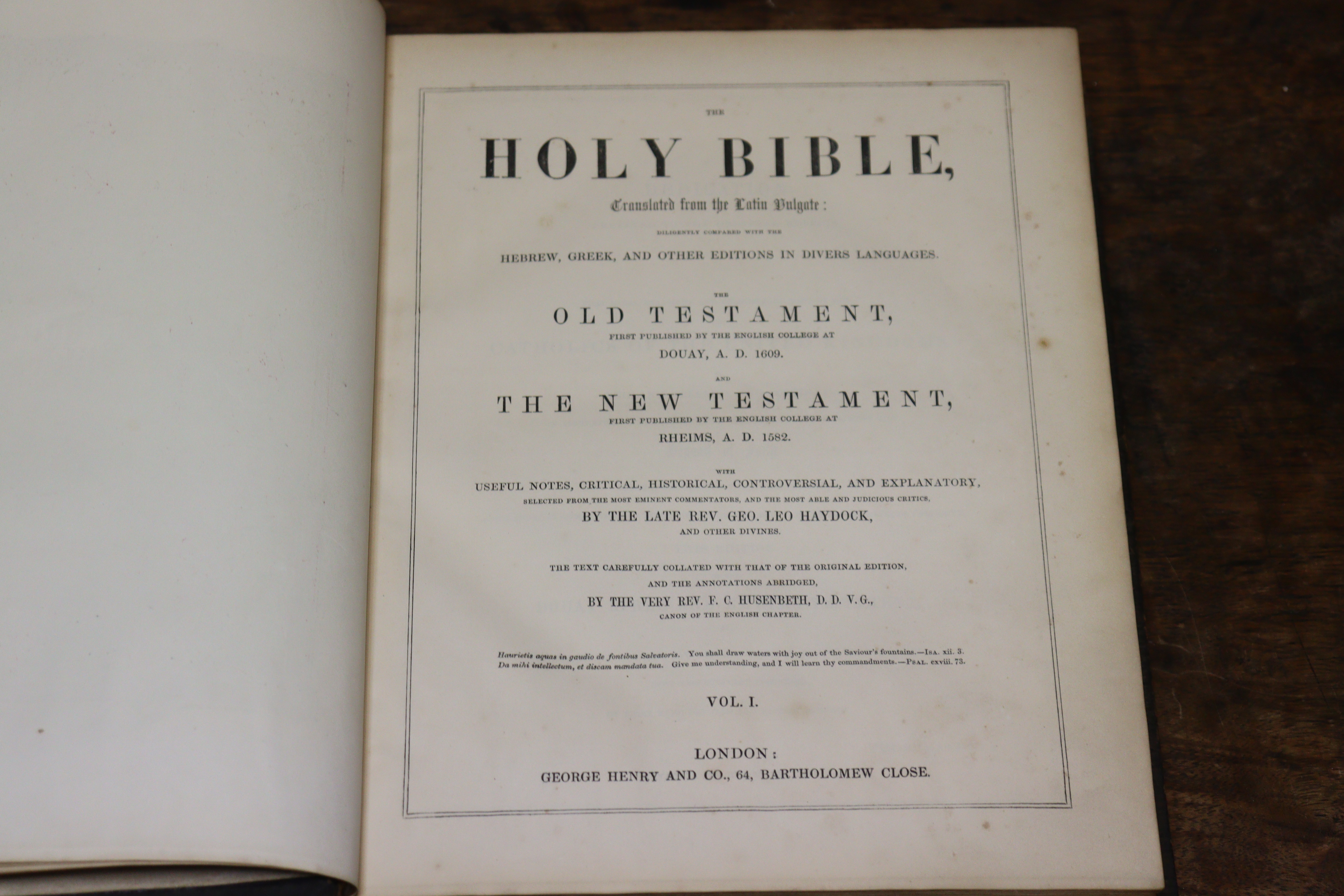Two mid-19th century volumes “The Holy Bible, translated from the Latin Dulgate” by the late Rev - Image 5 of 8