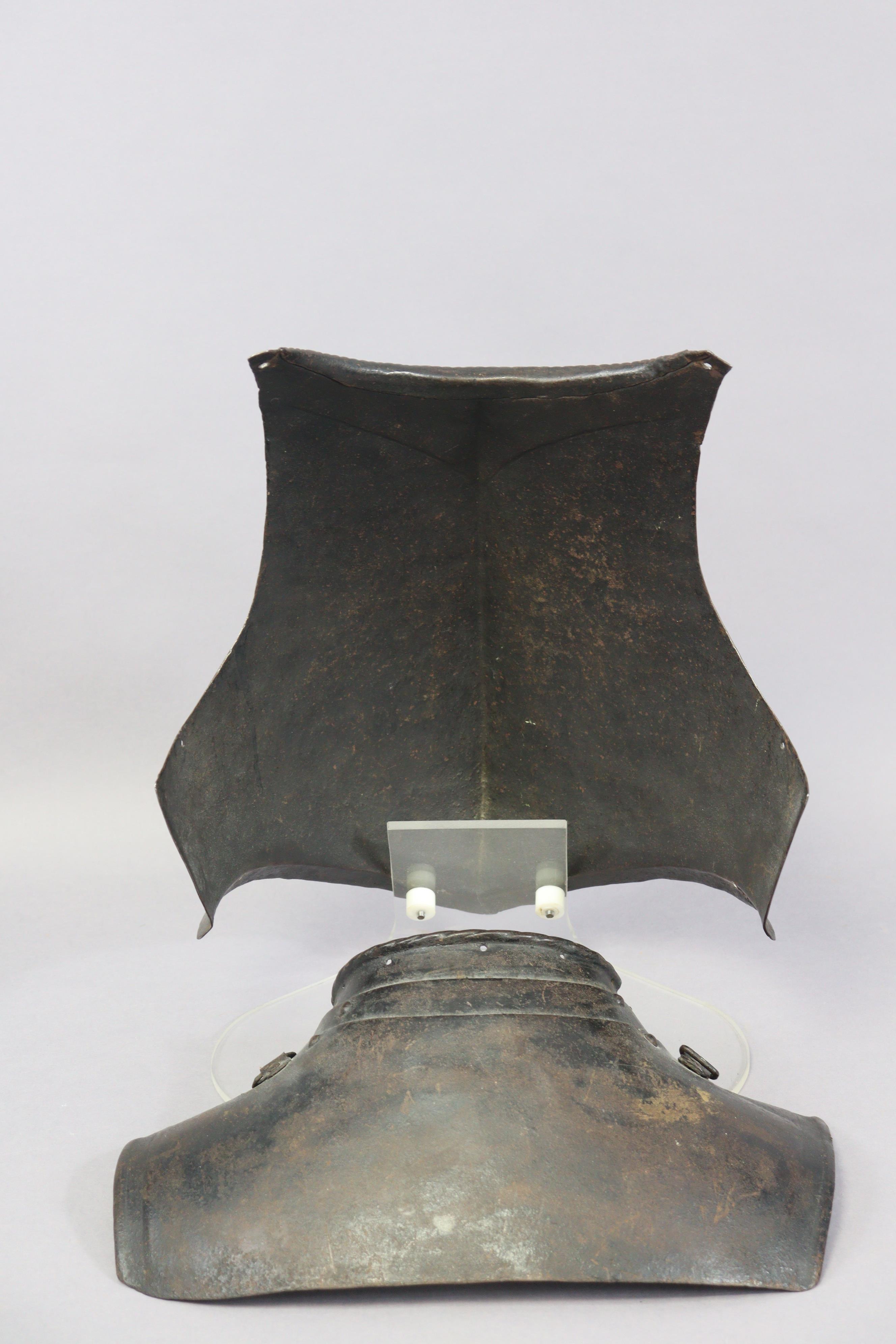 An English Civil War period lobster-tail steel helmet & breastplate, the pot helmet of typical form, - Image 8 of 11