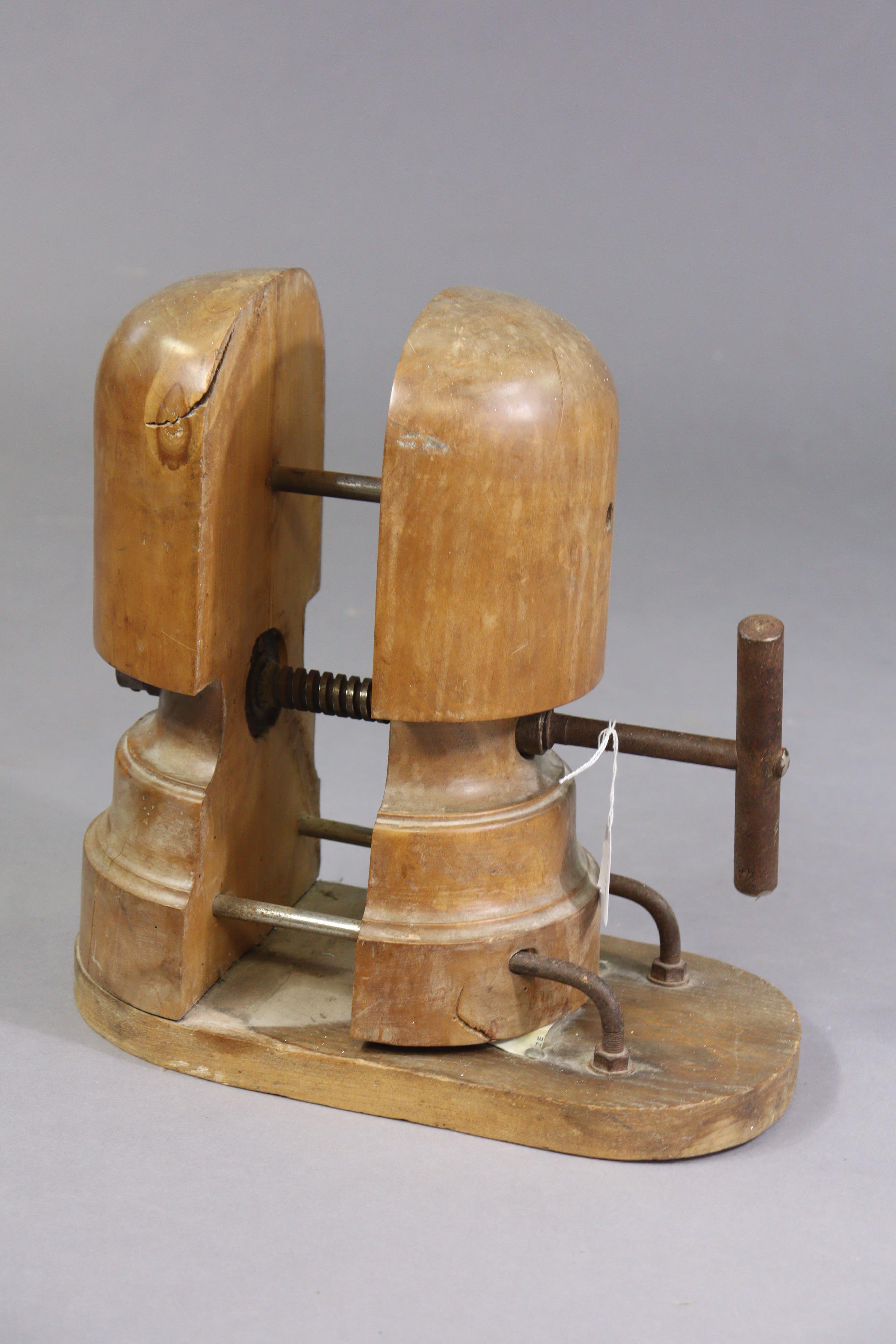 Another late 19th/early 20th century milliner’s wooden adjustable hat stretcher with iron - Image 2 of 3