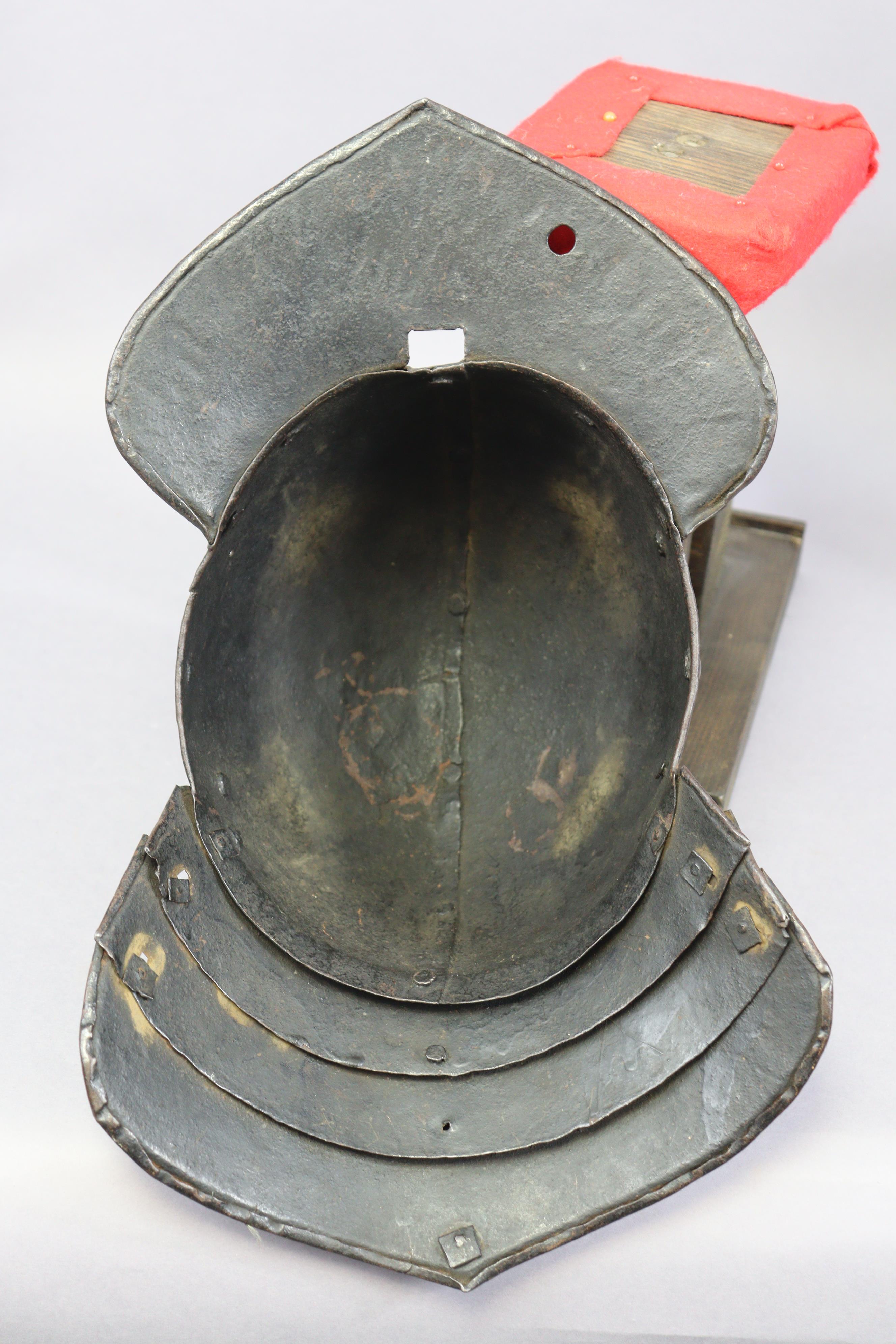 An English Civil War period lobster-tail steel helmet & breastplate, the pot helmet of typical form, - Image 7 of 11