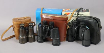 Five various pair of binoculars, each with case.