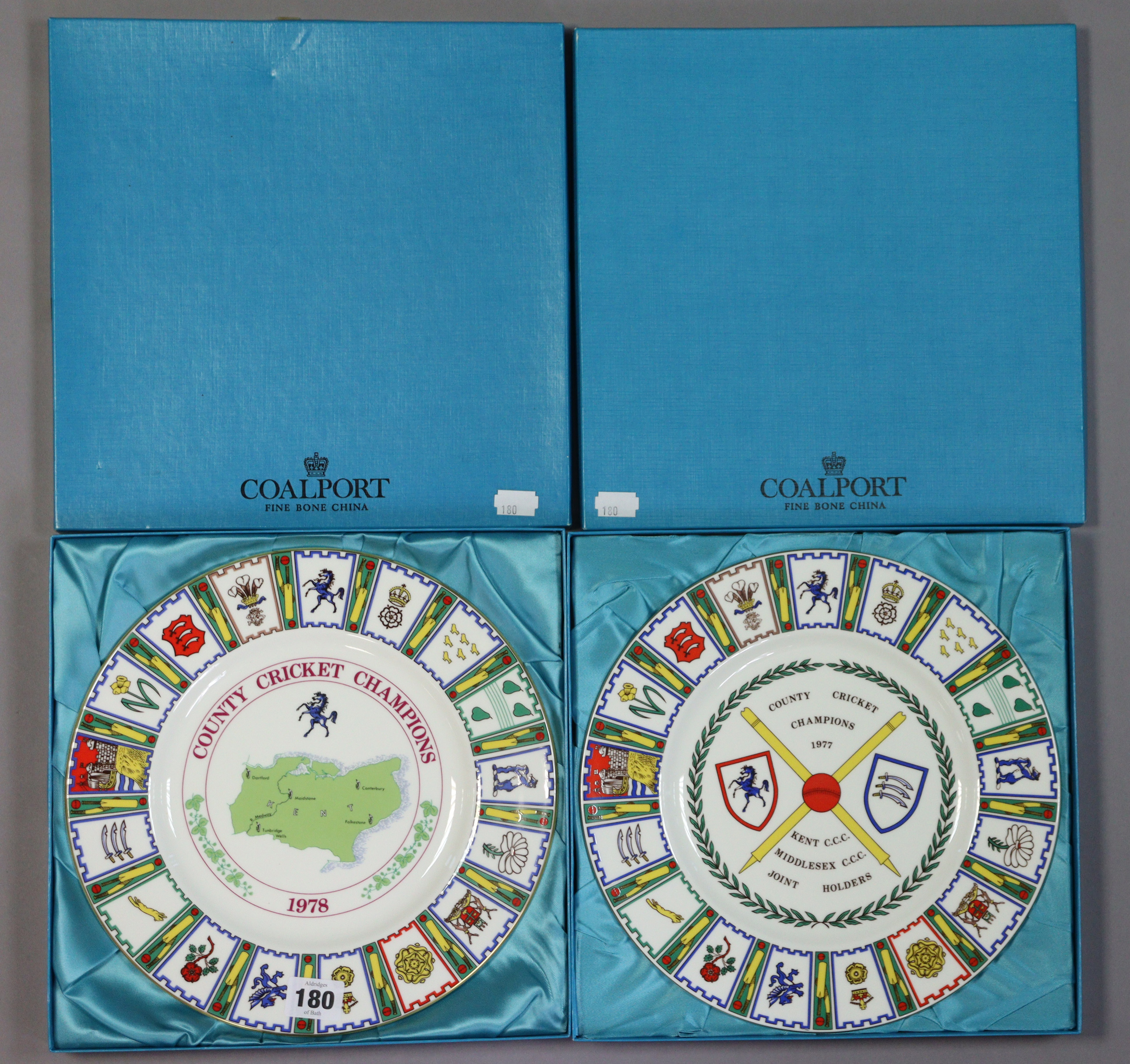 Two Coalport bone china “Kent County Cricket Club” collectors’ plates (1977-1978), 27cm diameter, - Image 2 of 2