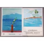Two large coloured prints after David Hockney titled “Pool and Steps” 89cm x 59cm; & “Mount Fuji and