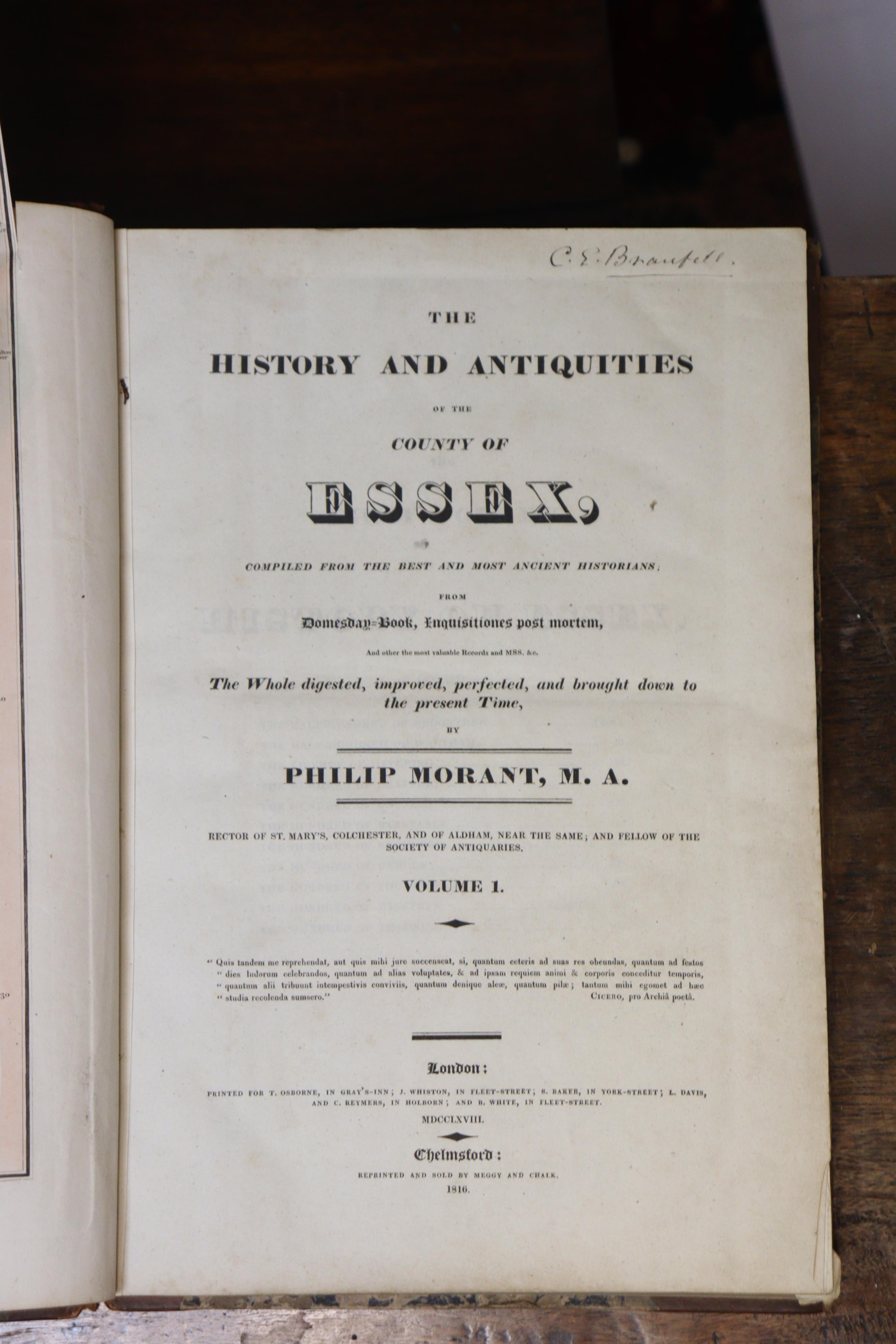 MORANT, Philip, “The History and Antiquities of the Country of Essex”, 2 vols, published 1816 by T. - Image 2 of 3