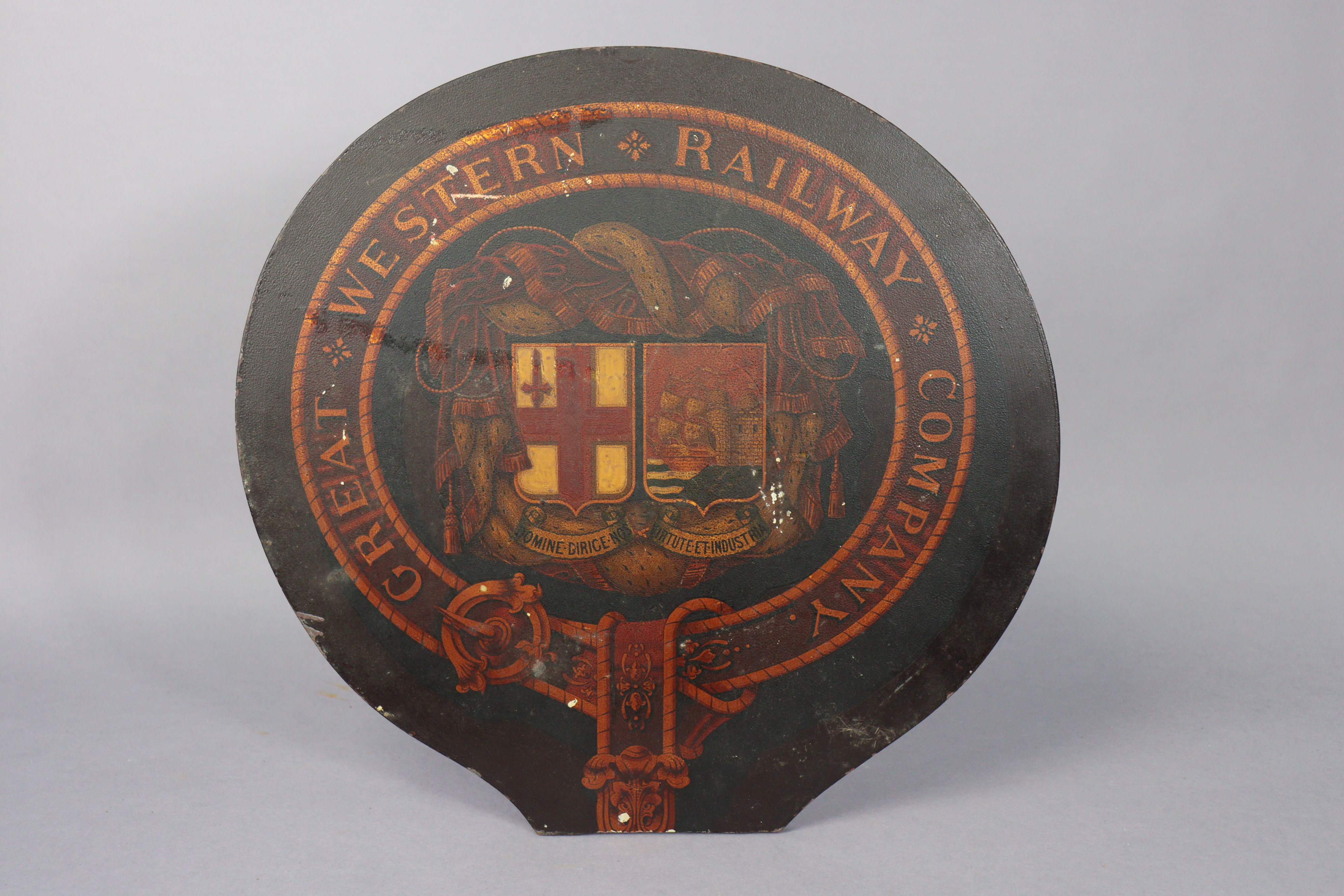 A painted wooden panel of circular form & inscribed “GREAT WESTERN RAILWAY COMPANY” (slight faults), - Image 2 of 3