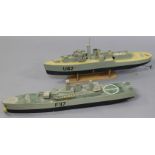 Two painted fibreglass models of warships “F37” 75cm long, and “V82” 70cm long.