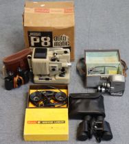 A Yashica 8 cine camera, cased; a Eumig film projector; a Brownie 8 movie light; & two pairs of