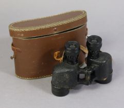 A pair of WWII U.S. Army black lacquered field glasses, with case.