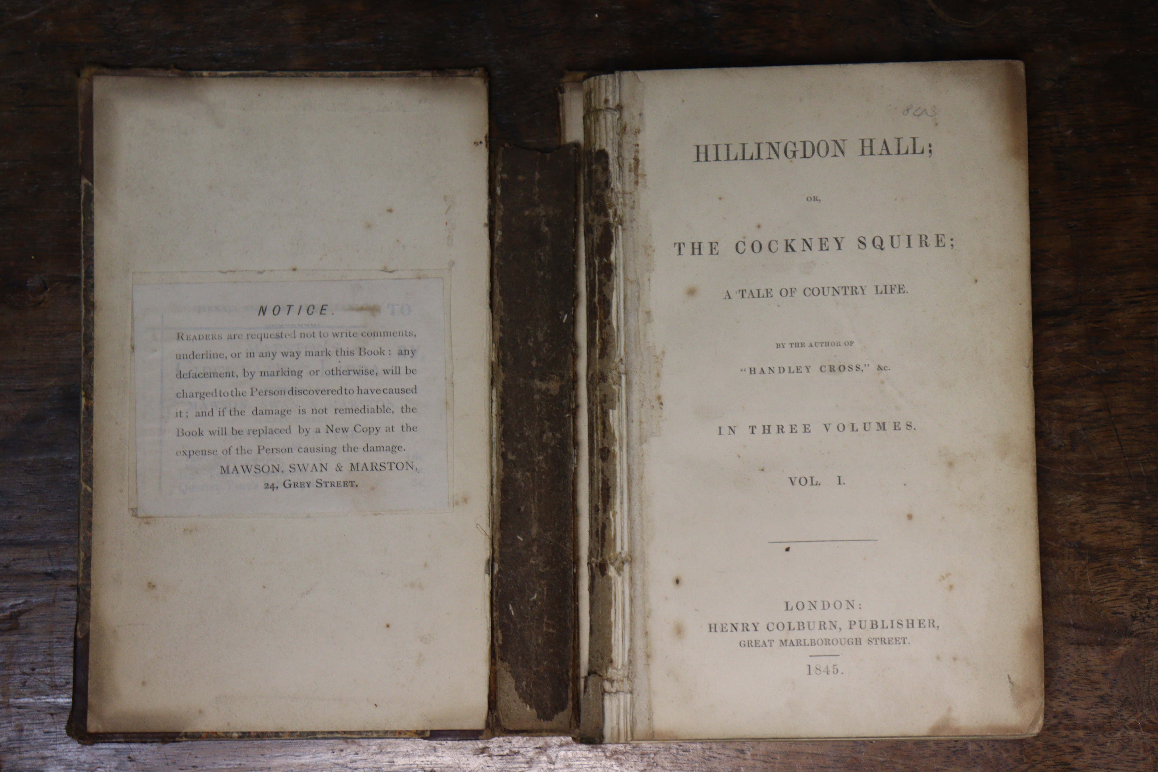SURTEES, Robert Smith. “Hillingdon Hall or The Cockney Squire”, 3 vols, published 1845 by Henry - Image 3 of 4