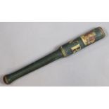 A Victorian turned wooden polychrome painted tipstaff, with “VR” below a coronet, _cm long.